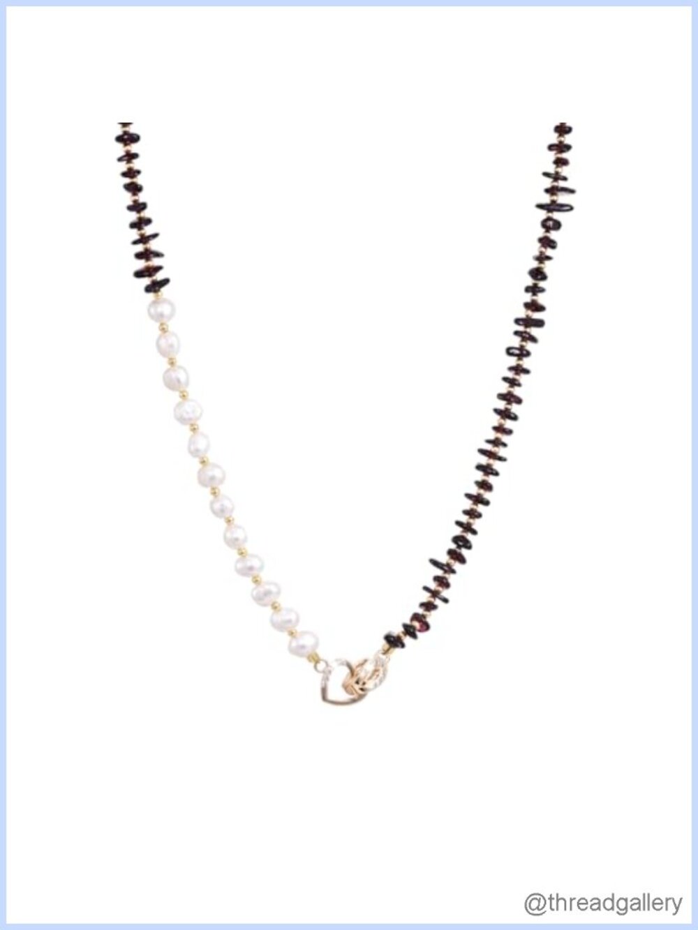 Freshwater Pearl Garnet Necklace 18K Gold Plated Heart Clasp Choker
